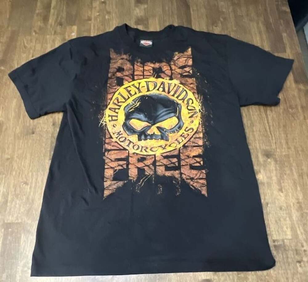 Harley Davidson T-Shirt Size Large Black Ride Free Skull Independence